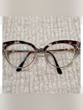 Cat Eye Purple Tortoiseshell & Gold Metal Eyeglasses